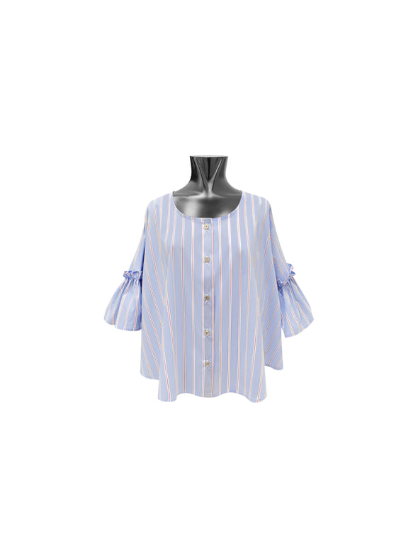 Blusa a Righe con Maniche a Volant B910