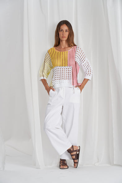 Maglia Traforata Multicolor con Frange B546