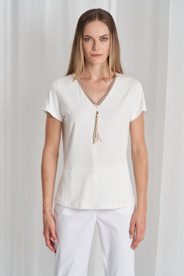 T-shirt in Bamboo con Dettagli Dorati B418