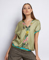 Blouse with twill front