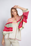 cardigan ad intarsio color mix con frange